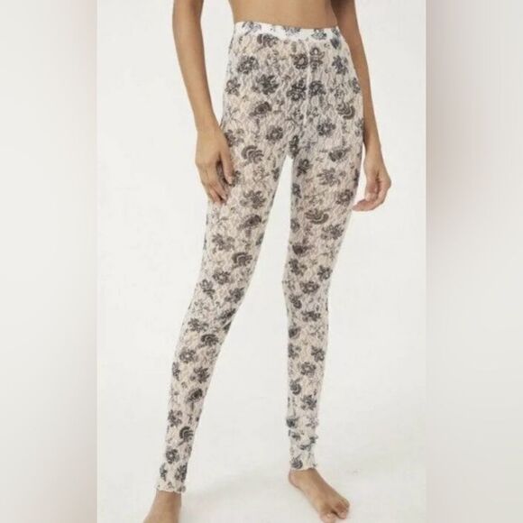 Free People Grey Floral Layered In Lace Footless Tights Chamoix Cream M NWT - Picture 1 of 11